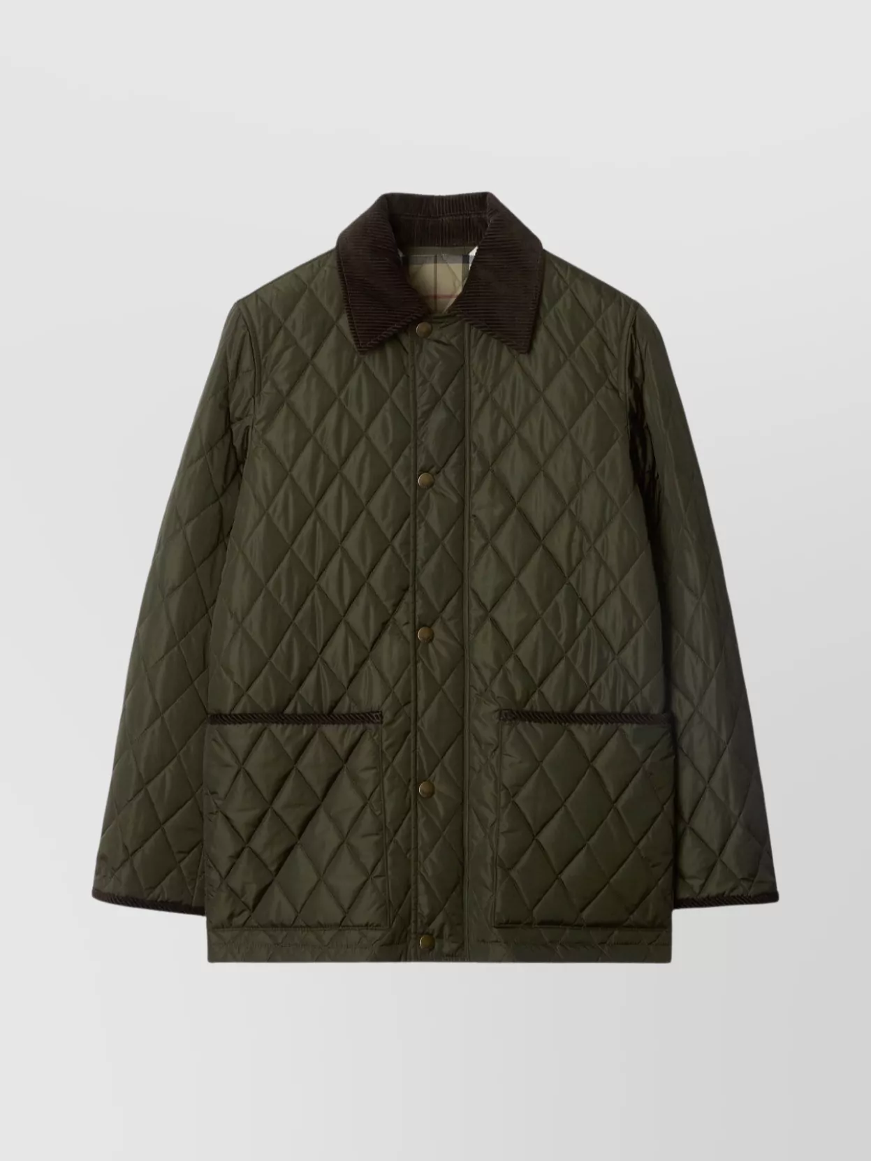 Burberry Quilted Nylon Barn Jacket With Corduroy Collar In Brown