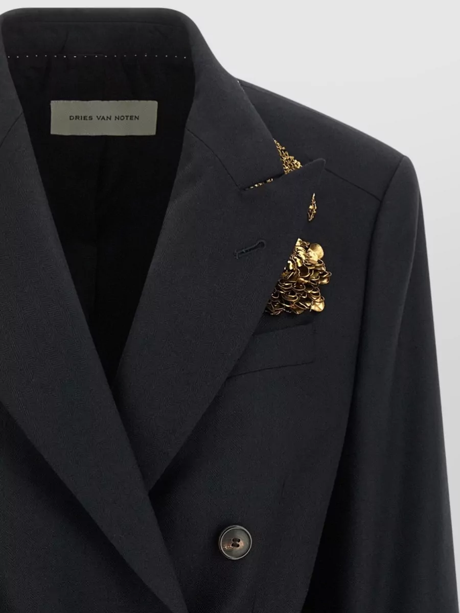 Dries Van Noten Wool Double-Breasted Embellished Blazer