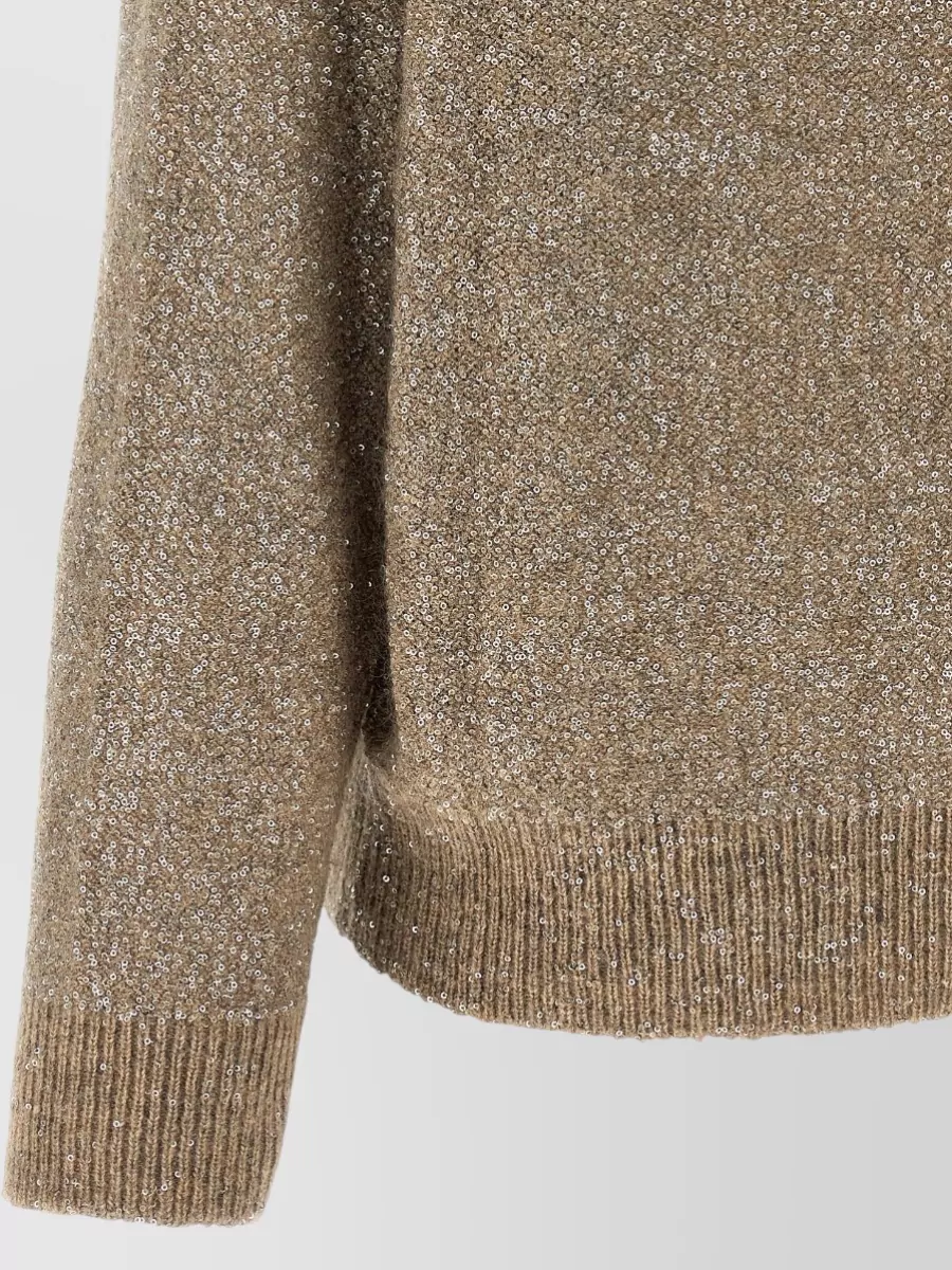 Brunello Cucinelli Sequin Appliqué V-Neck Long-Sleeve Sweater