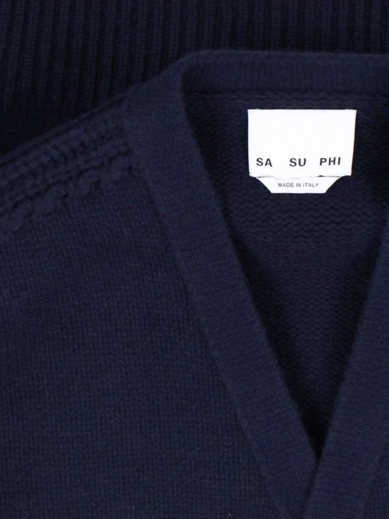 Sa Su Phi V-neck Sweater With Ribbed Cuffs And Cable Knit In Blue