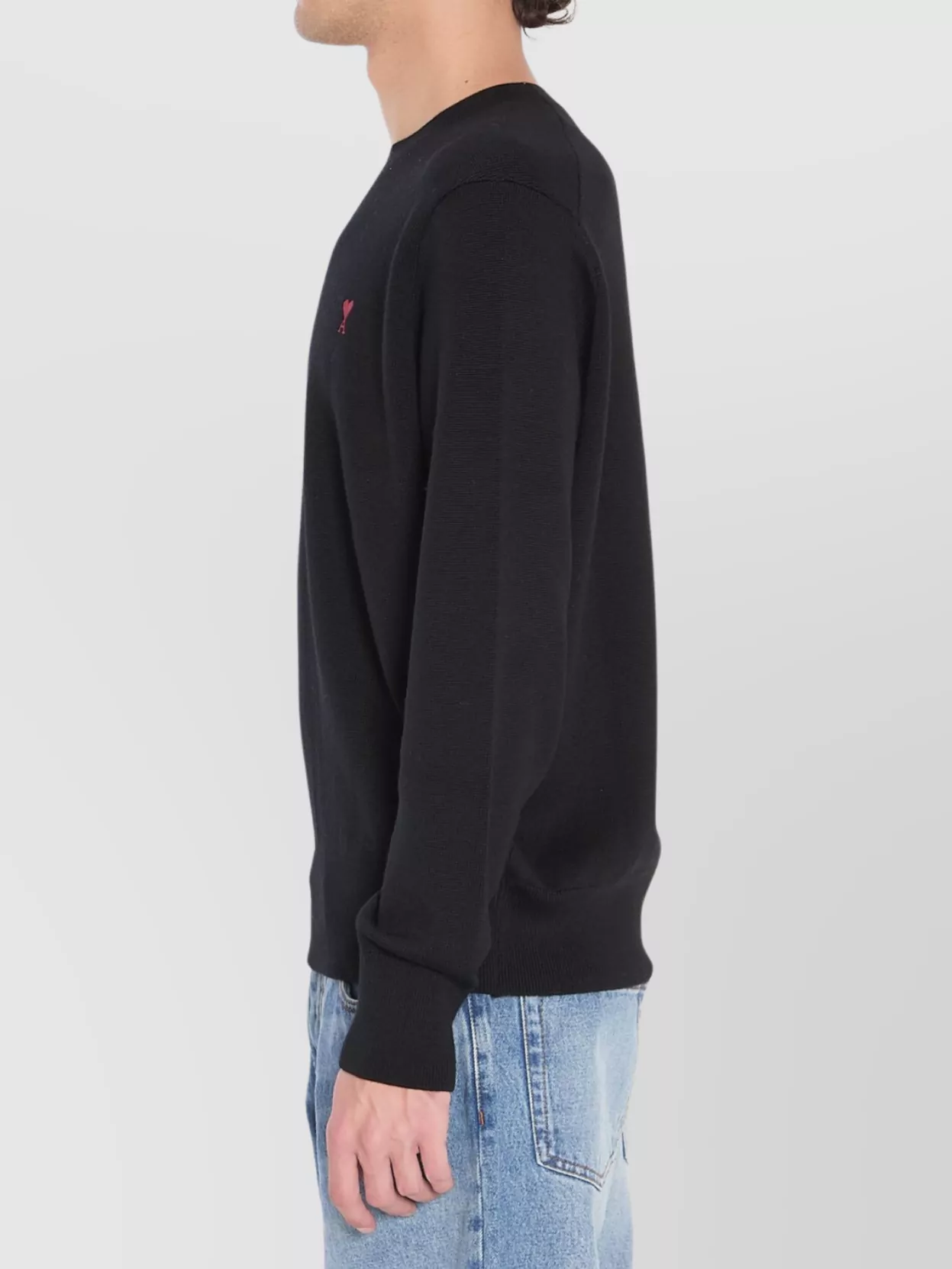 Ami Paris Heart Embroidered Merino Wool Sweater