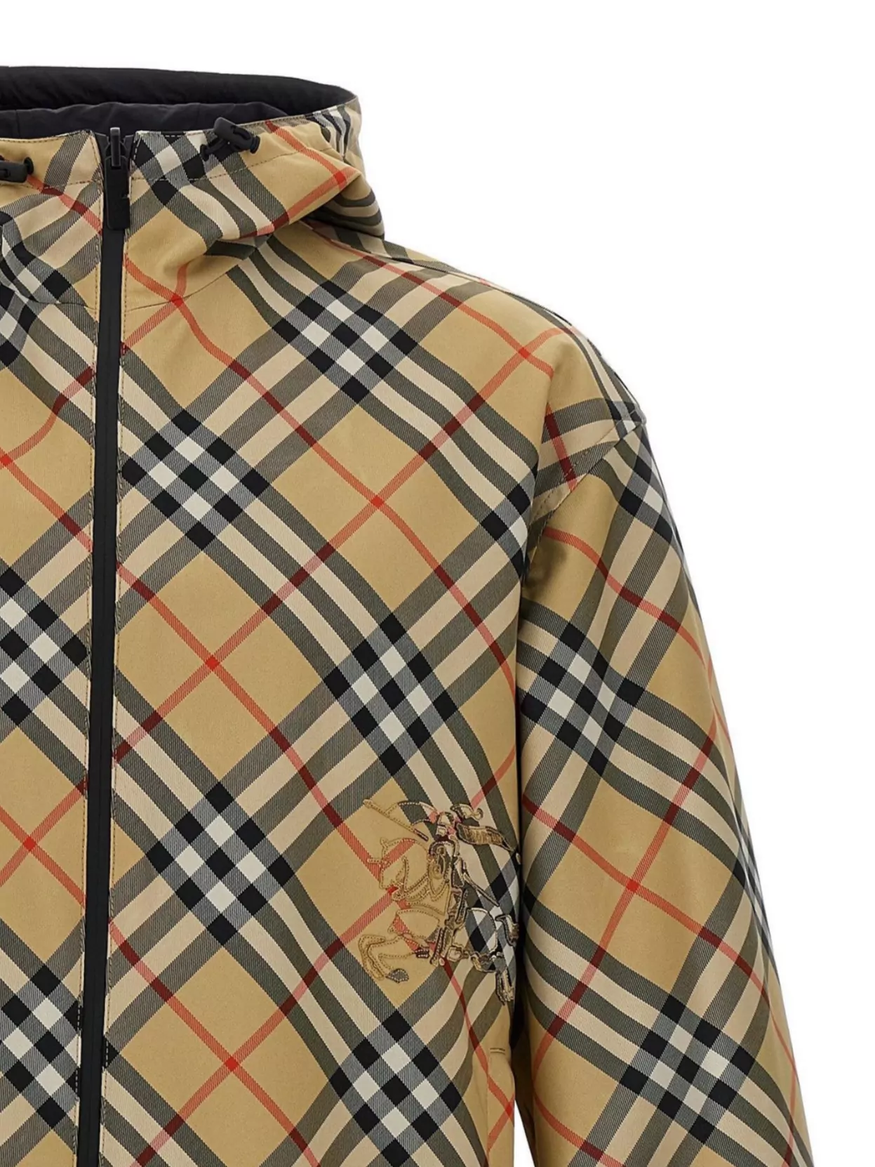 Shop Burberry Waterproof Check Jacket With Hood And Elastic Cuffs