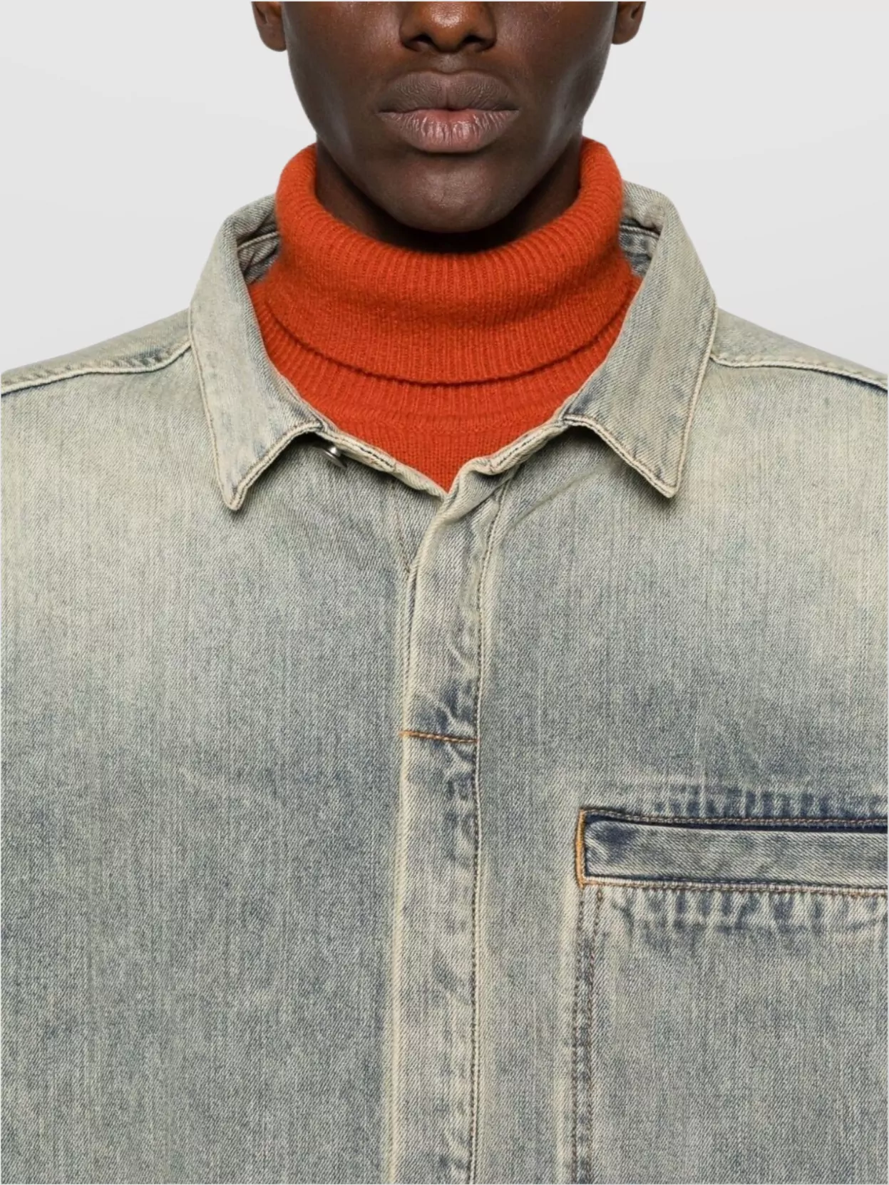 Entire Studios Mens Surface Wave Herculean Dipped-hem Vintage-wash Denim Shirt In Neutrals