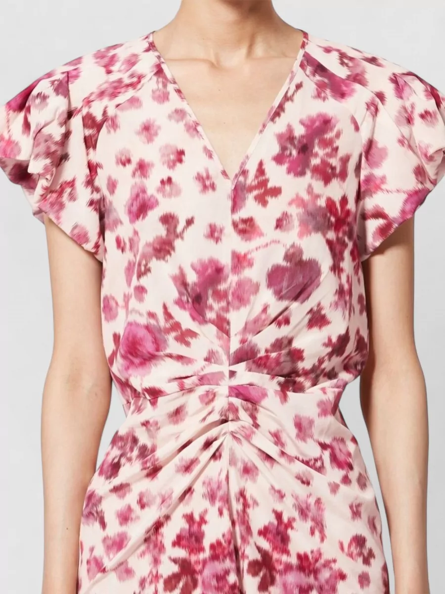 Isabel Marant Terenae Floral Midi Dress Ruched Neckline