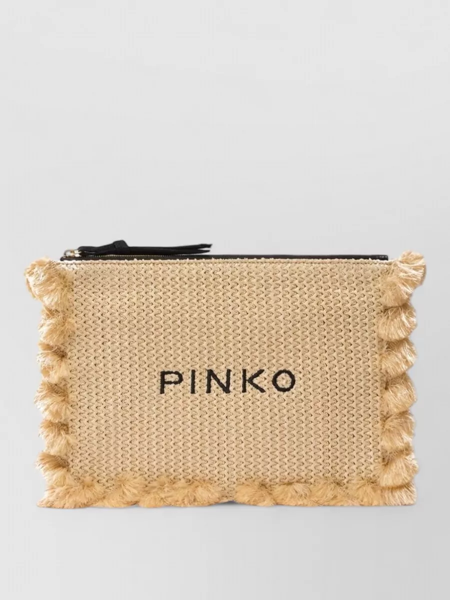 Pinko love bag flat raffia clutch bag