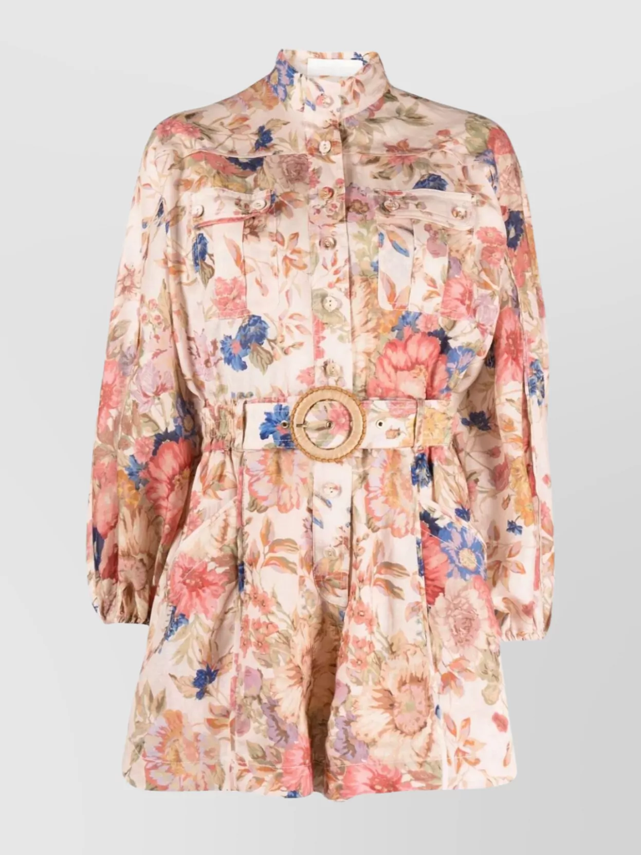 Shop Zimmermann Floral Print Collared Playsuit In Cream