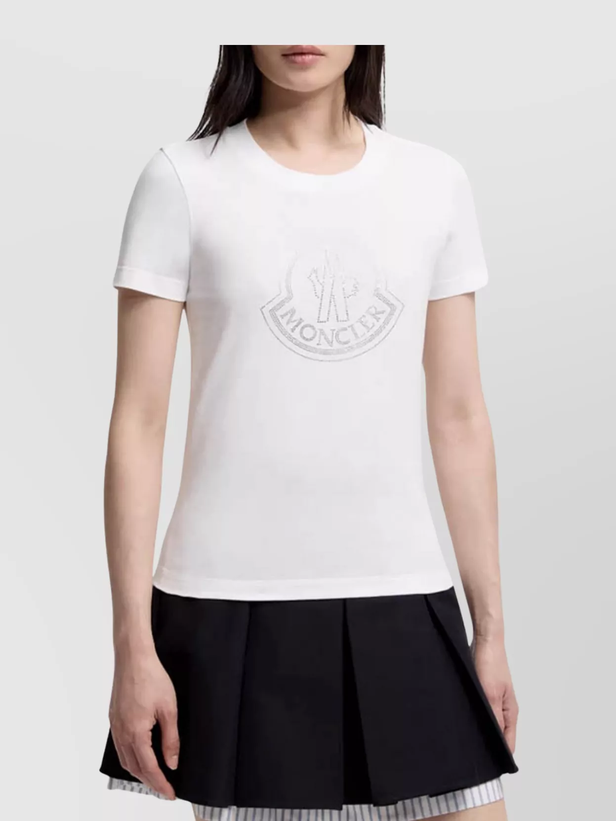 Moncler Crystal Logo Short Sleeve Fitted T-Shirt