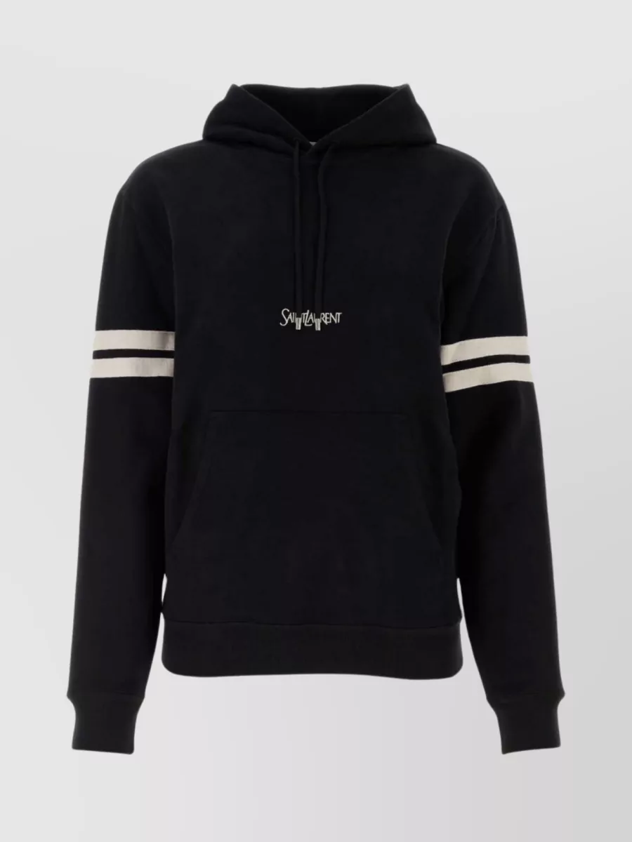 Shop Saint Laurent Hooded Stretch Cotton Sweatshirt With Ribbed Cuffs In Black