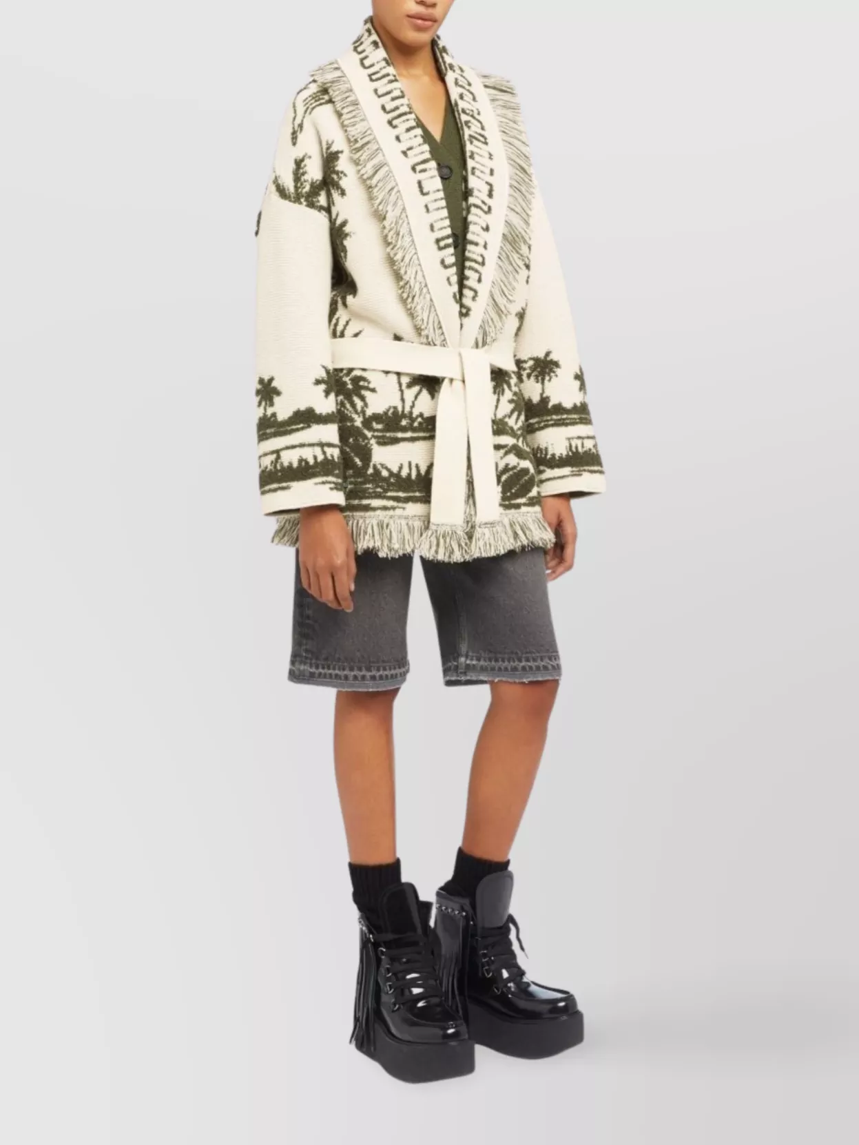 Alanui Long Cardigan With Belted Waist And Fringe