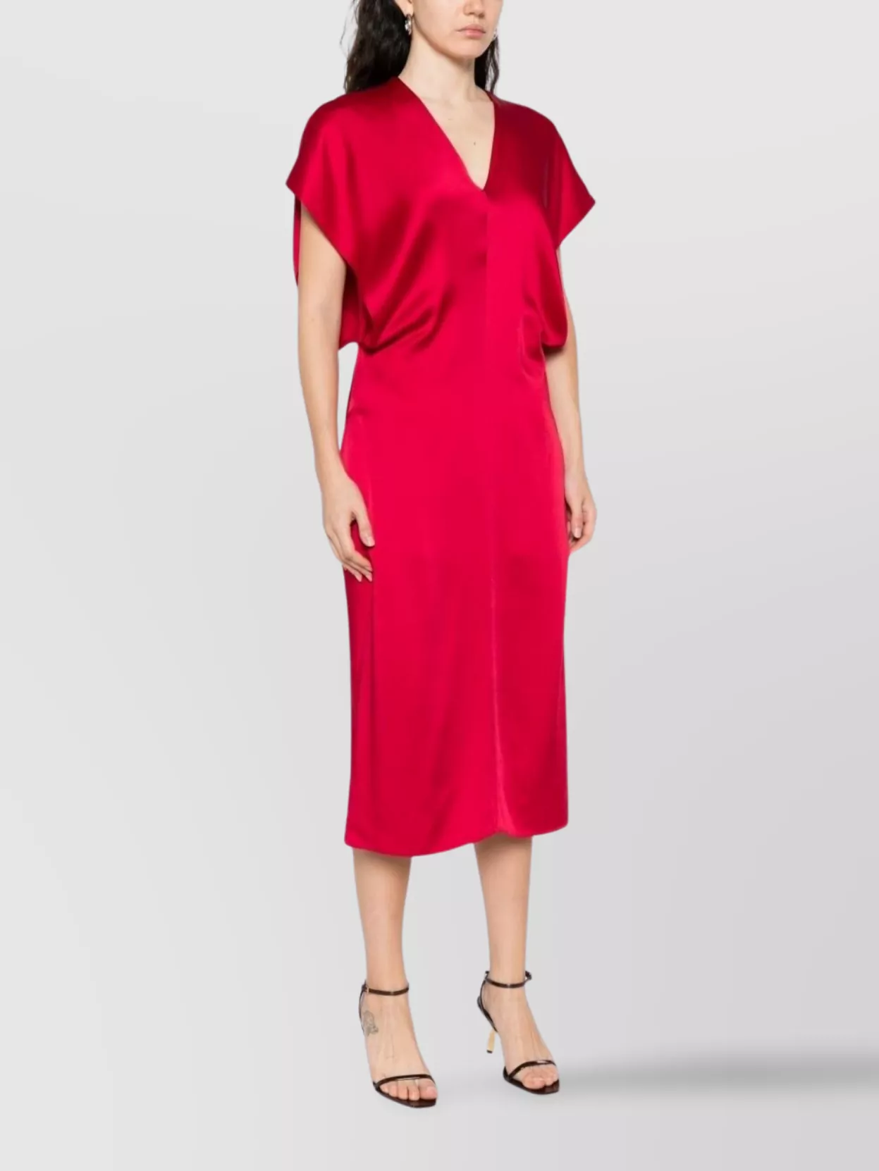 Stella Mccartney Draped Sleeves V-neck Midi Dress In Red
