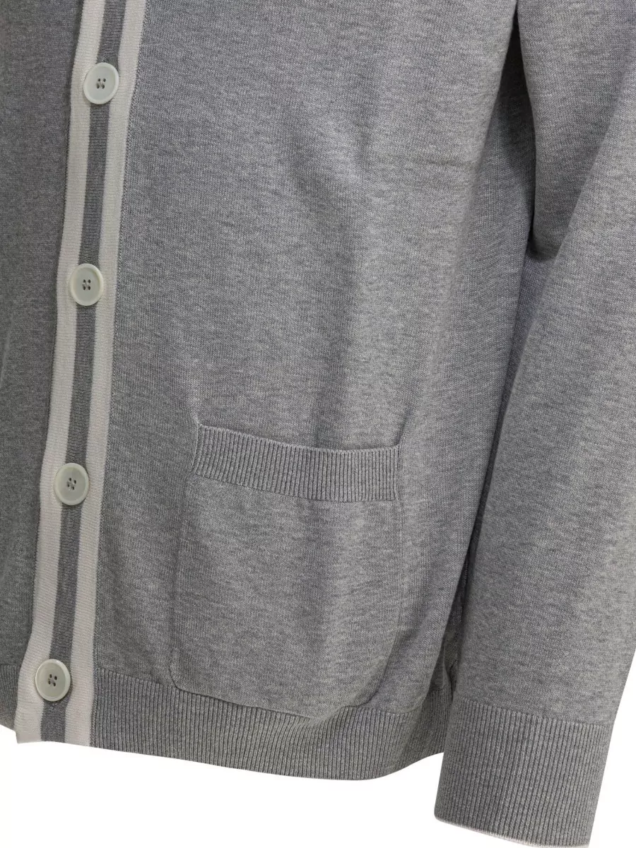 Brunello Cucinelli Cotton Cardigan Logo V Neckline Pockets