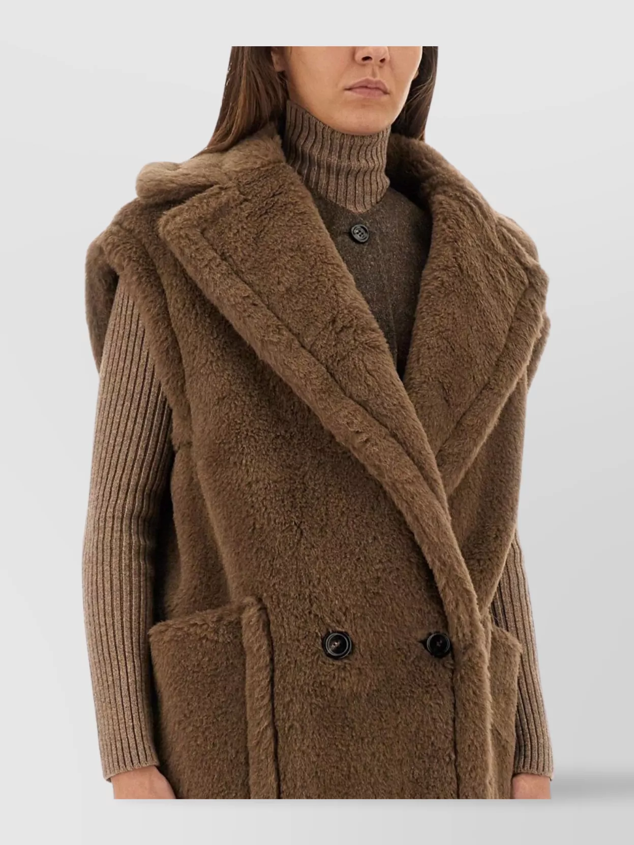Max Mara Teddy Bear Double Breasted Vest In Brown
