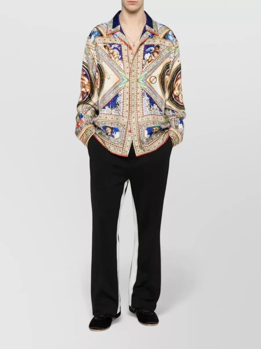 Casablanca Silk Printed Cuban Collar Long-Sleeve Shirt