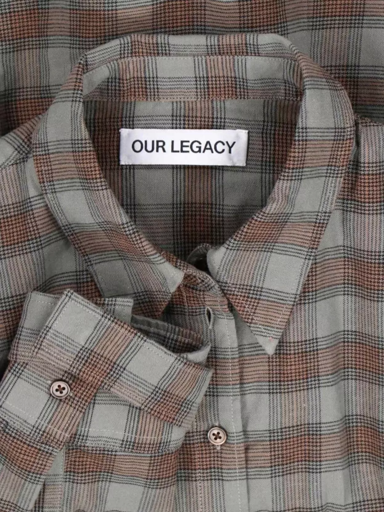 Our Legacy Long Sleeve Plaid Top With Cuffed Sleeves In Gray