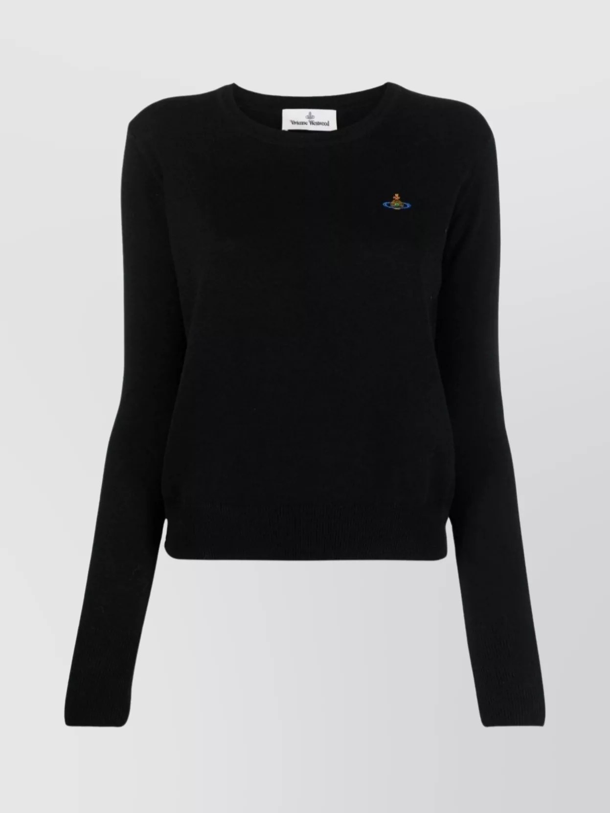 Shop Vivienne Westwood Organic Cotton-cashmere Knit Crewneck With Embroidered Logo In Black