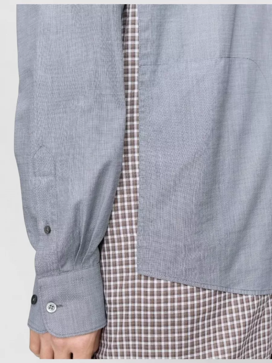 Maison Margiela Cotton Checked Band Collar Long-Sleeve Shirt