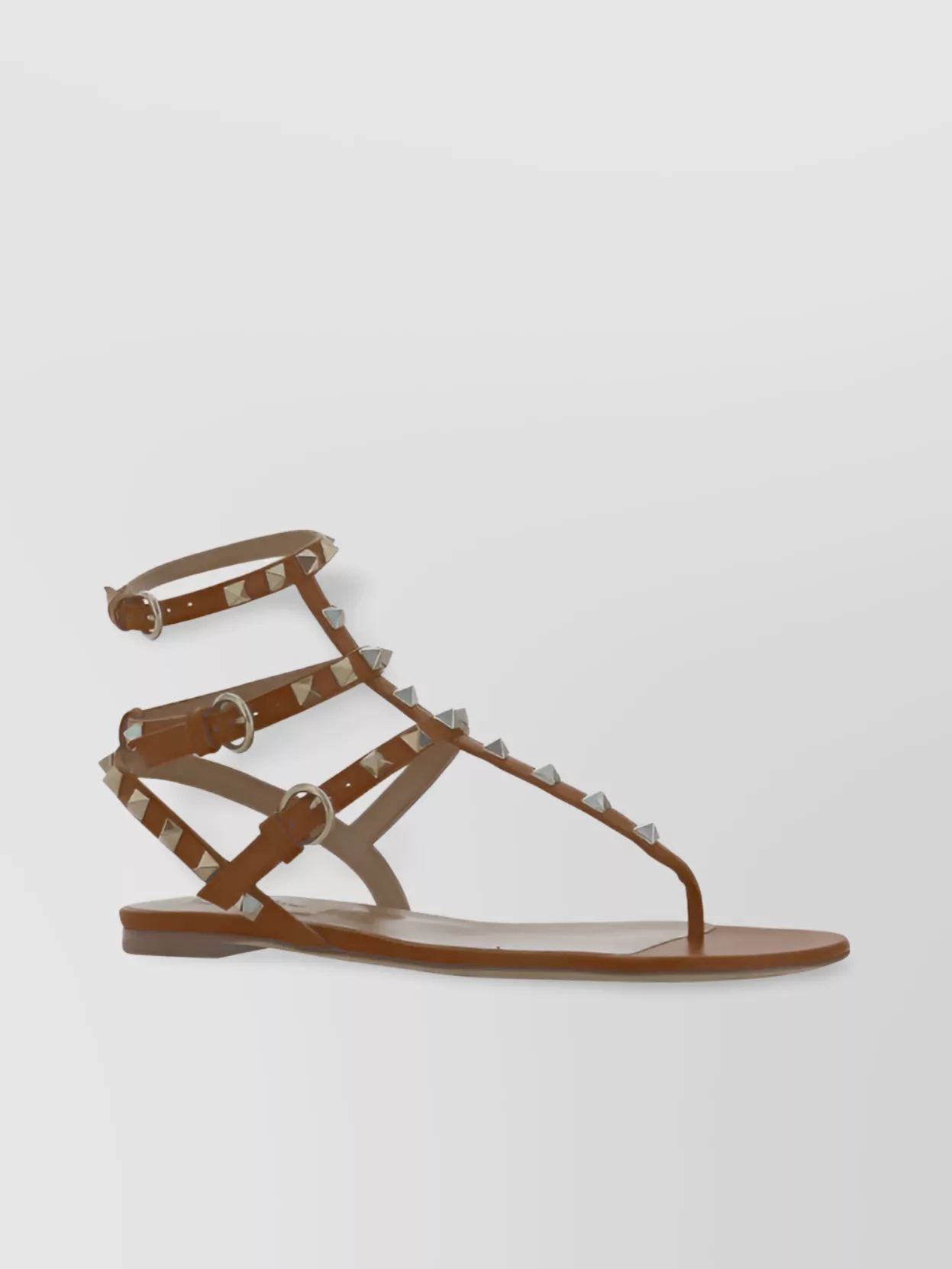 Valentino Garavani Rockstud Studs Calfskin Strappy Sandals In Brown