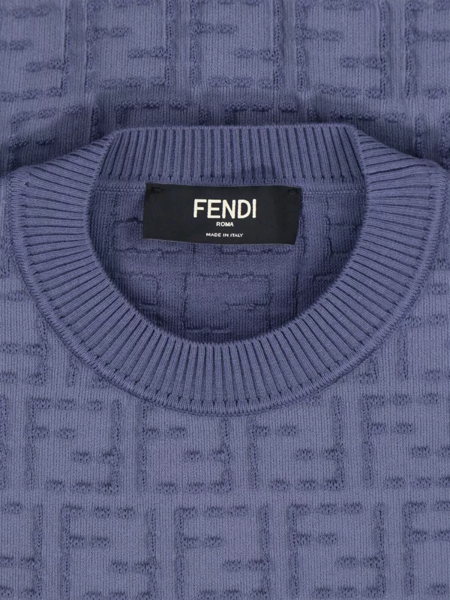 Fendi Logo-Jacquard Short-Sleeve Crewneck Jumper