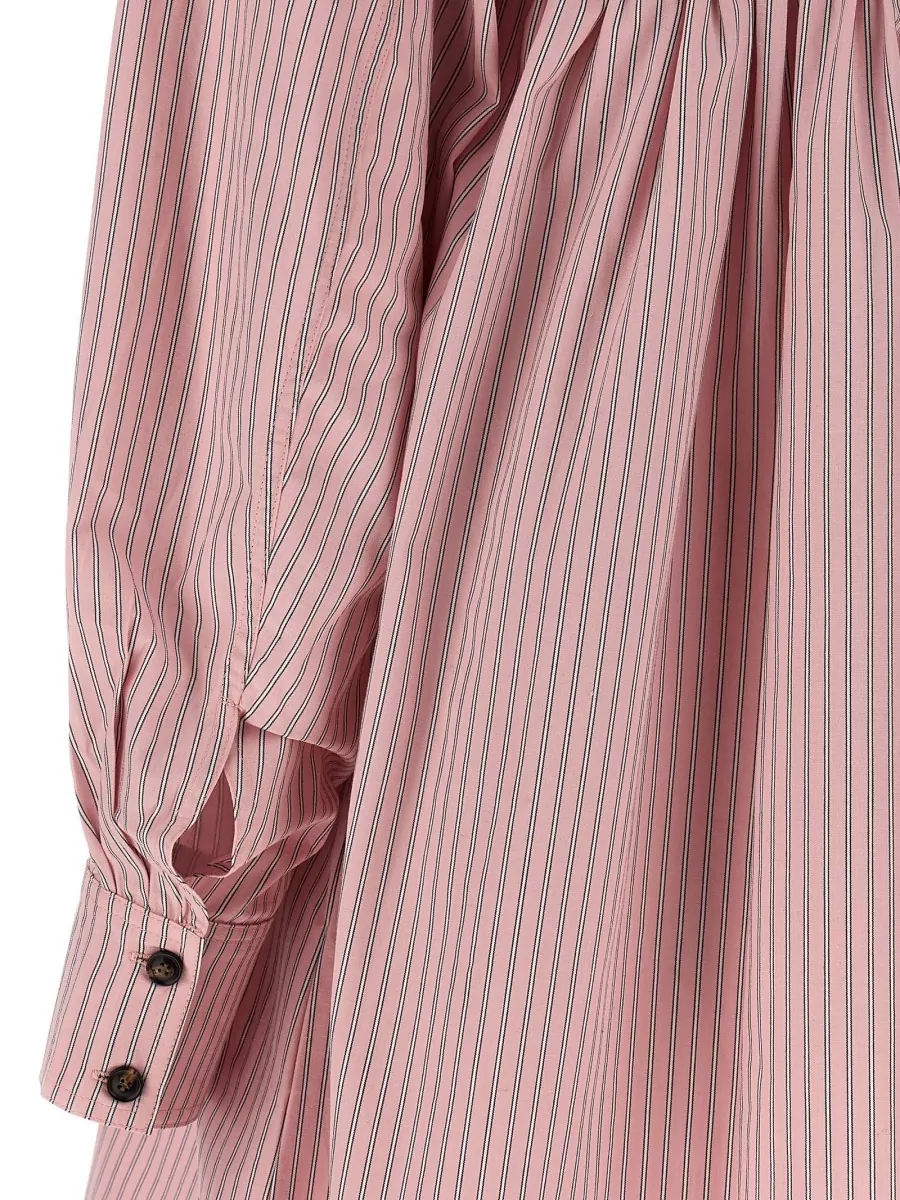 Ganni Striped Dress Buttoned Cuffs Ruffled Shoulders