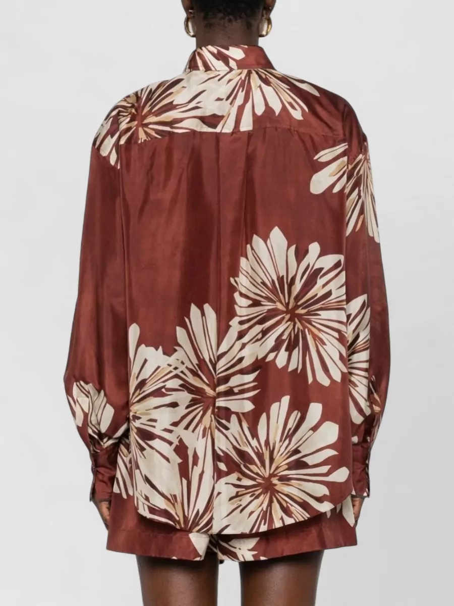 Brunello Cucinelli Silk Shirt Floral Motif Collared Neck