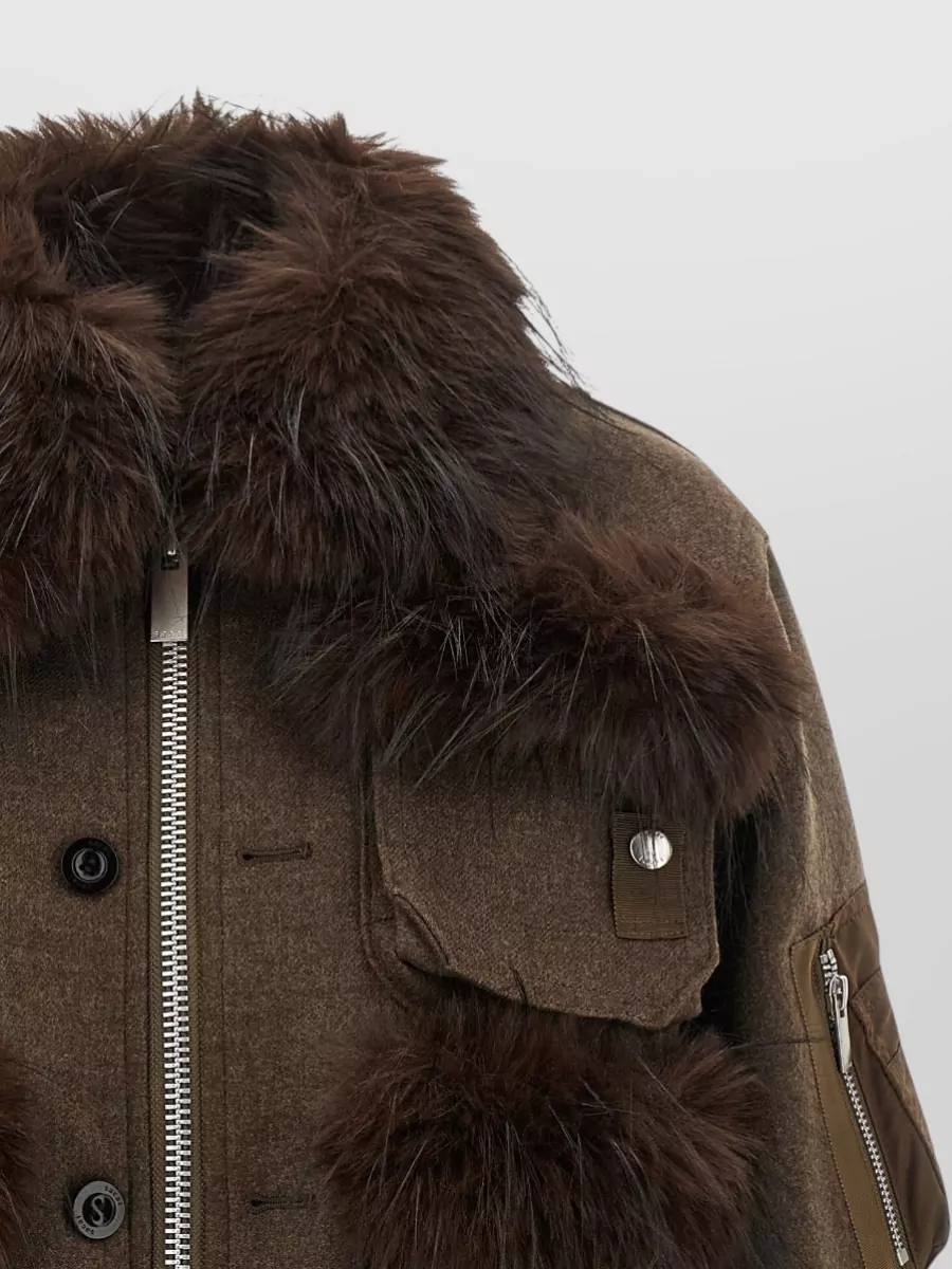Sacai Wool Faux Fur Trim Blouson Jacket
