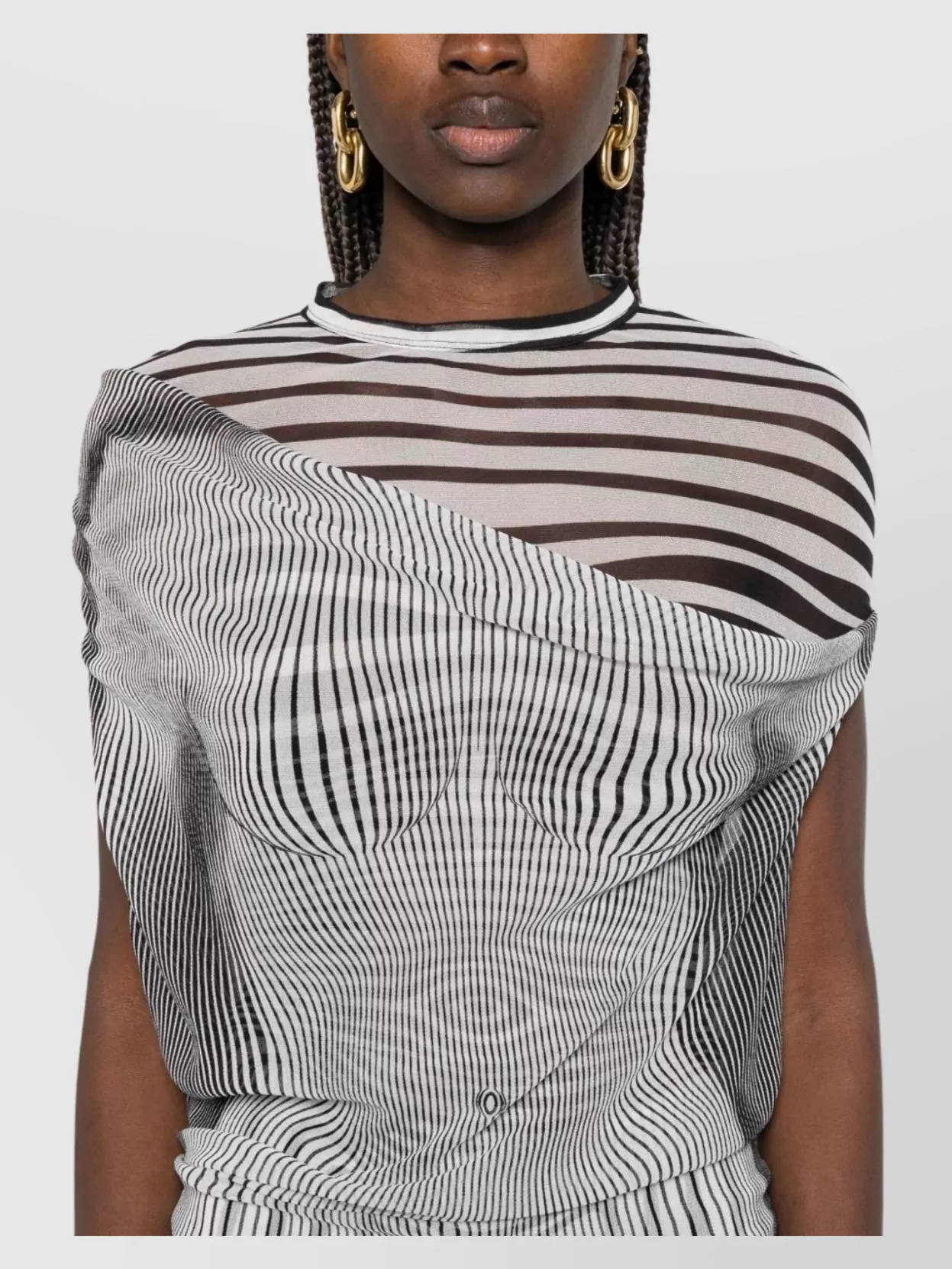 Shop Jean Paul Gaultier Long Dress With Asymmetric Neckline And Striped Pattern In Blue