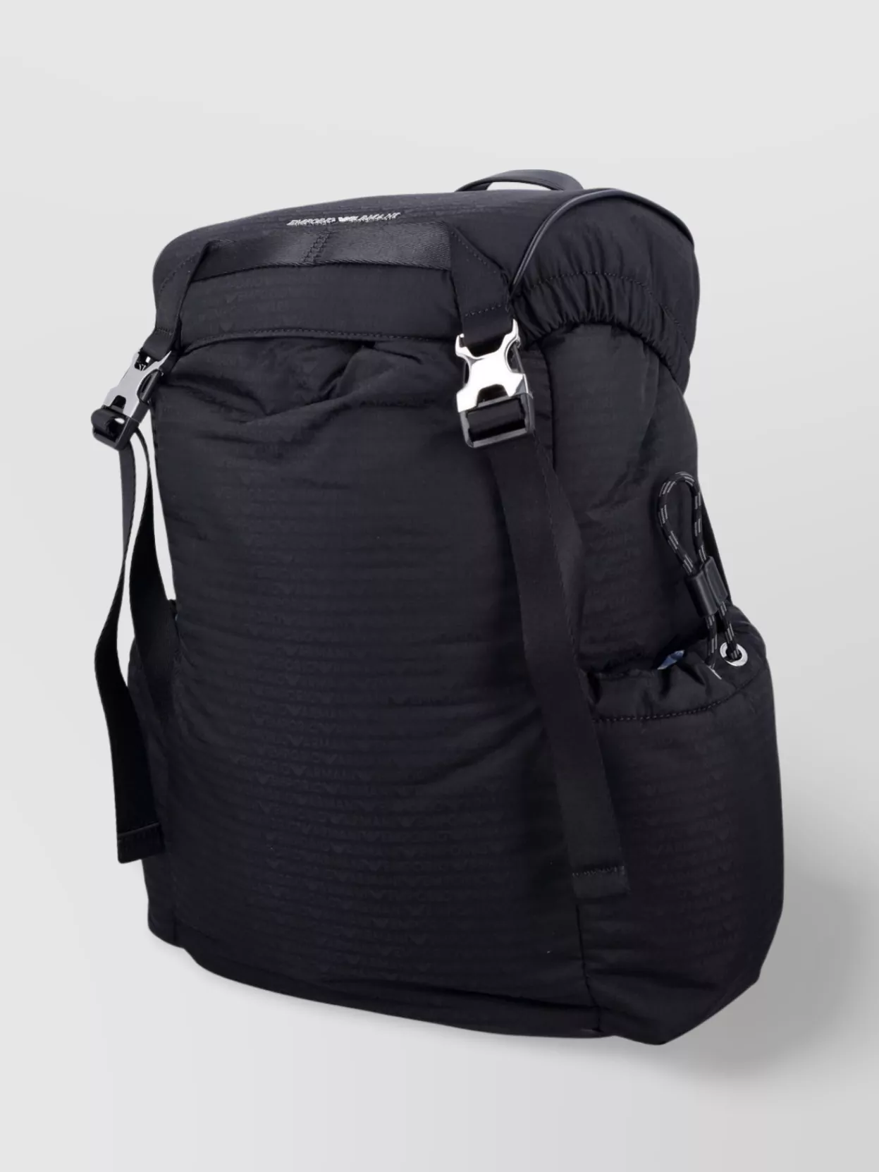 Emporio Armani Logo Embossed Nylon Backpack With Side Pockets