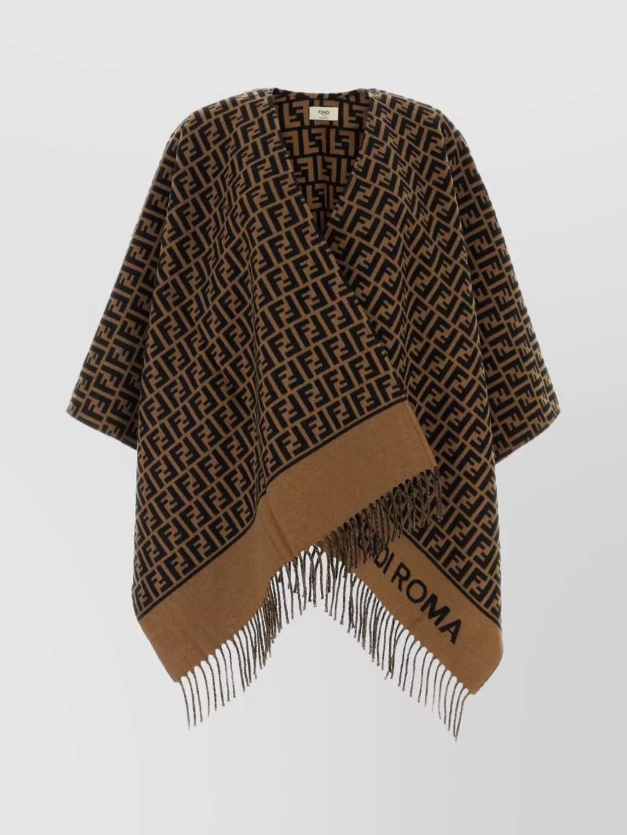 Fendi Embroidered Wool Blend Cape In Black