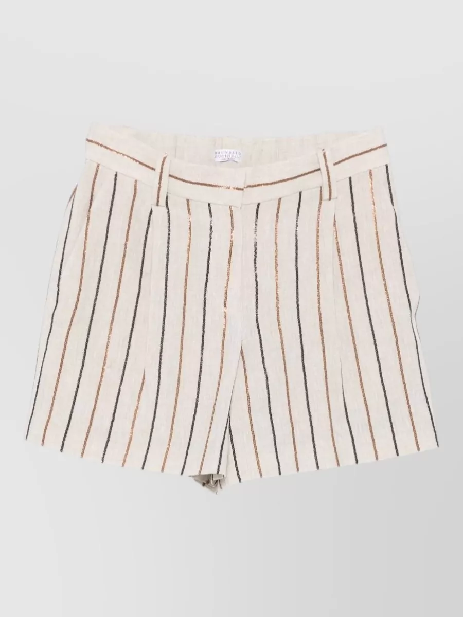 Brunello Cucinelli Striped Linen Pleated Tailored Shorts