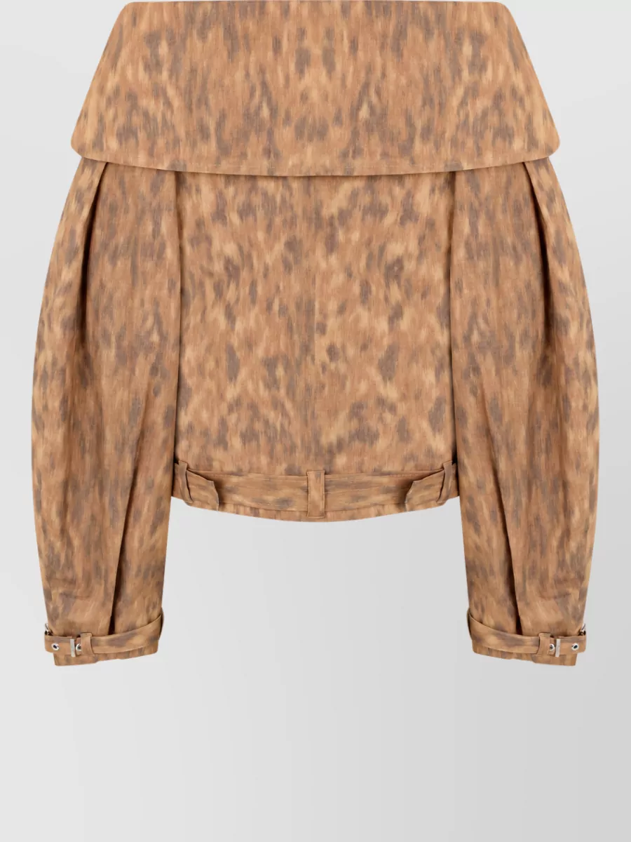 Ganni Printed Cotton Cropped Off-Shoulder Double-Breasted Jacket