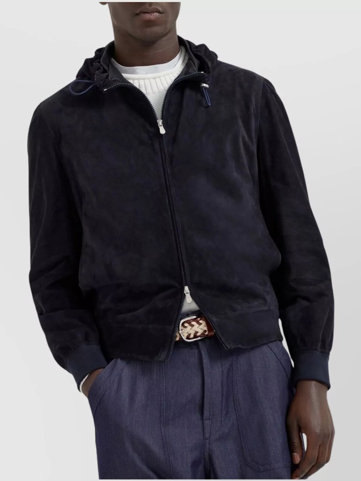 Brunello Cucinelli Suede Hooded Jacket Adjustable Drawstring