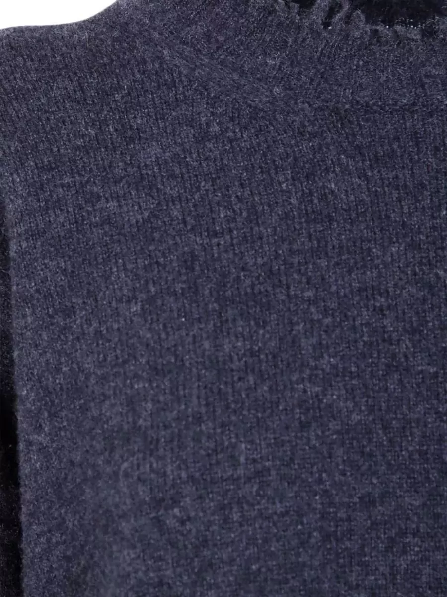 Uma Wang Cashmere Distressed Crew Neck Long-Sleeve Sweater