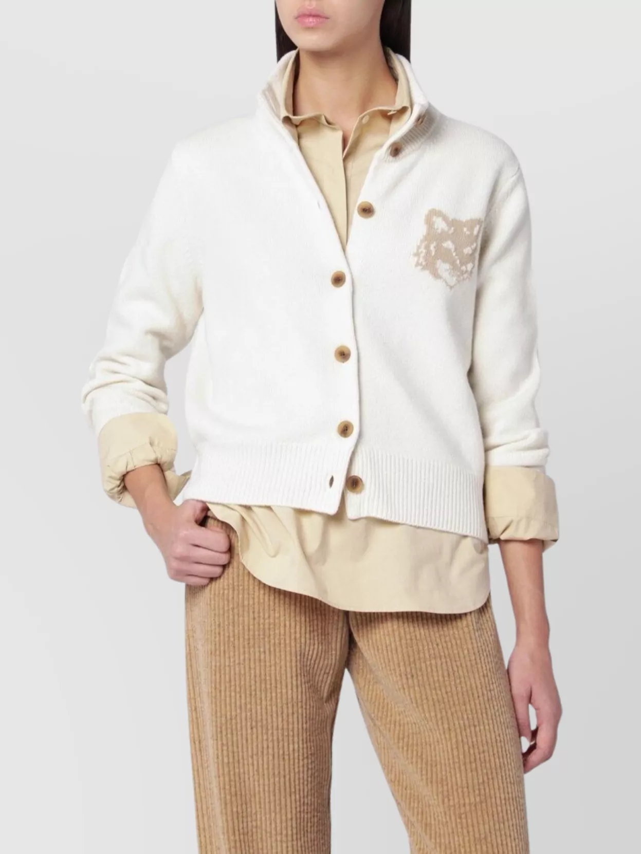 Maison Kitsuné High Collar Embroidered Top Ribbed Cuffs