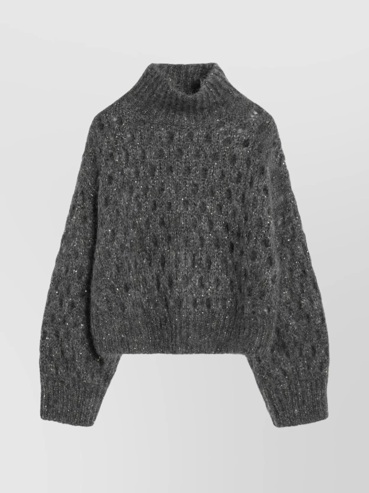 Brunello Cucinelli Grey Openwork Turtleneck Sweater In Green