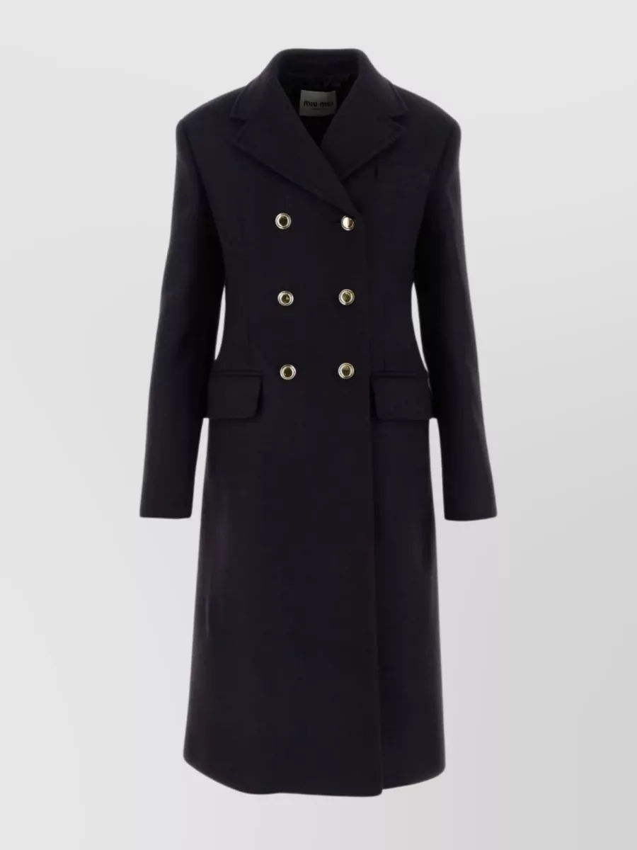 Shop Miu Miu Wool Coat With Back Slit And Double-breasted Design In Black