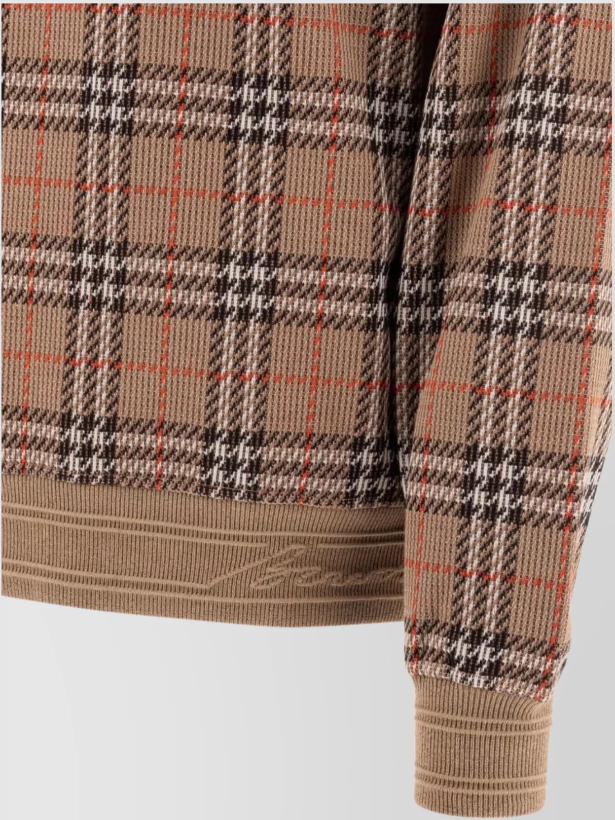 Shop Burberry Checked Crew Neck Long Sleeve Sweaters