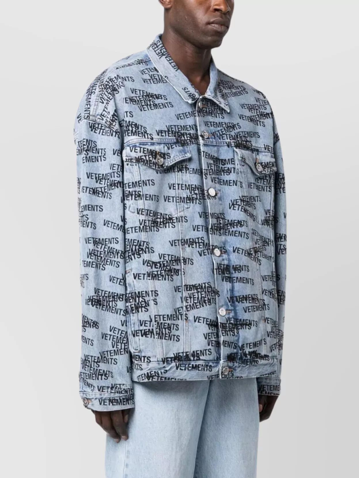 Vetements Structured Denim Jacket Featuring Chest Pockets