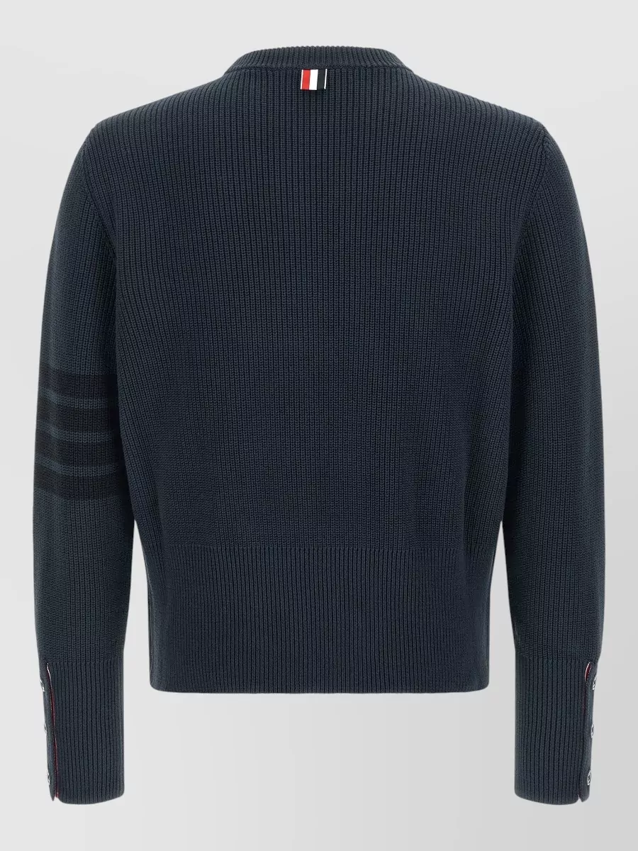 Thom Browne Stripe Crew Neck Sweater Button Cuffs
