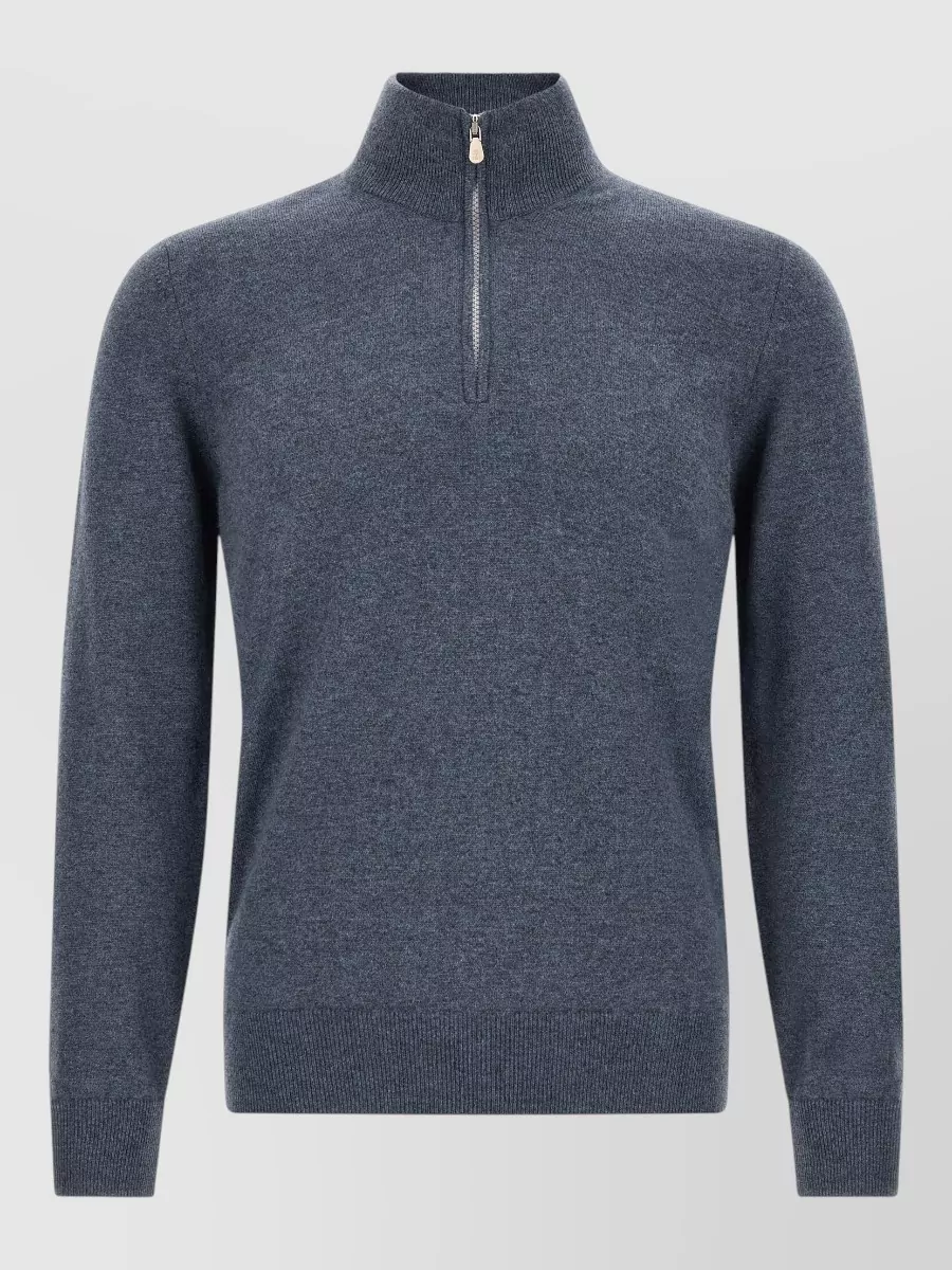 Brunello Cucinelli Cashmere ribbed high neck half zip sweater