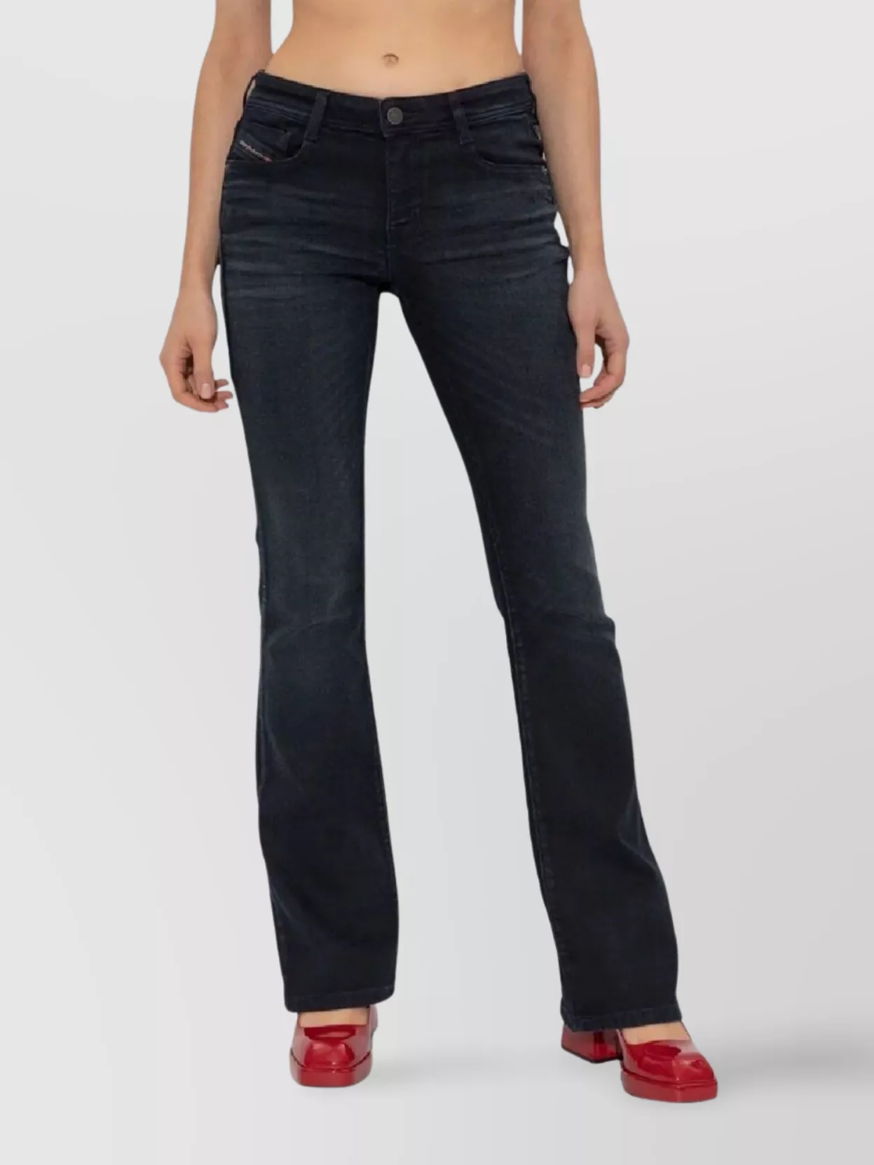 Diesel Flared Leg Trousers With Belt Loops And Five Pockets In Black
