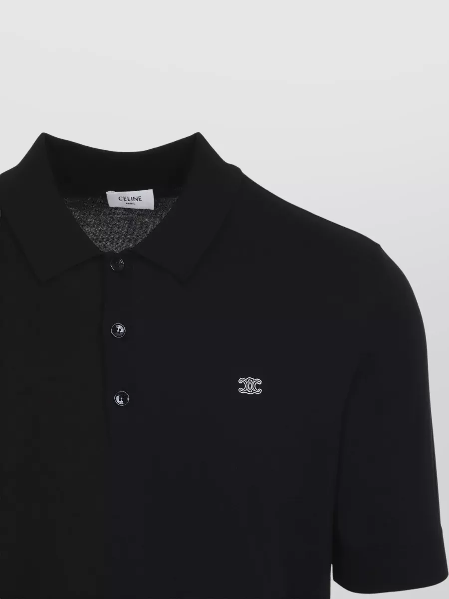 Celine Cotton Fine-Knit Short-Sleeve Polo Shirt