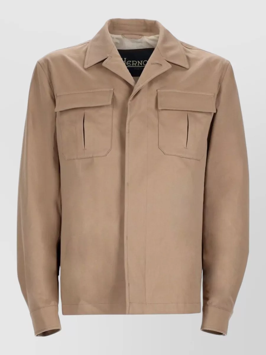 Herno Long Sleeve Coat Flap Pocket Design In Brown