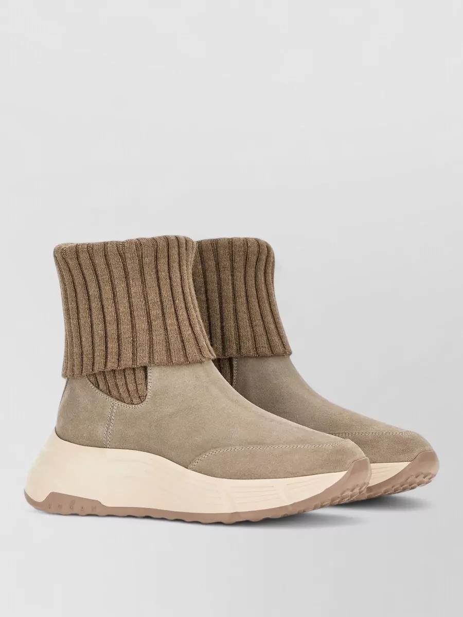 Hogan suede ribbed-knit ankle boots