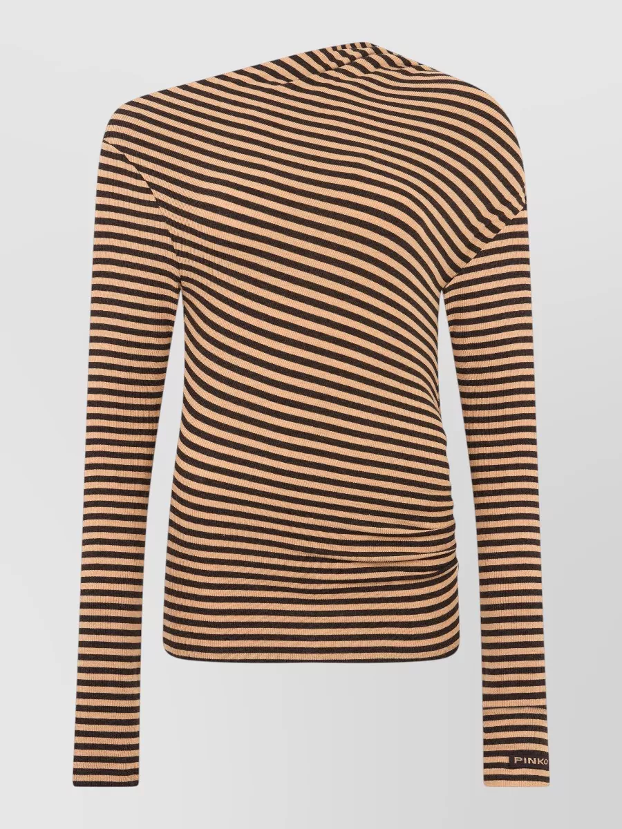 Pinko striped asymmetric long-sleeve knit polo top