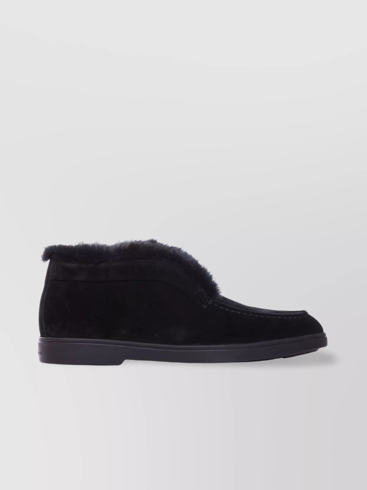 Santoni Fur Trim Suede Loafers