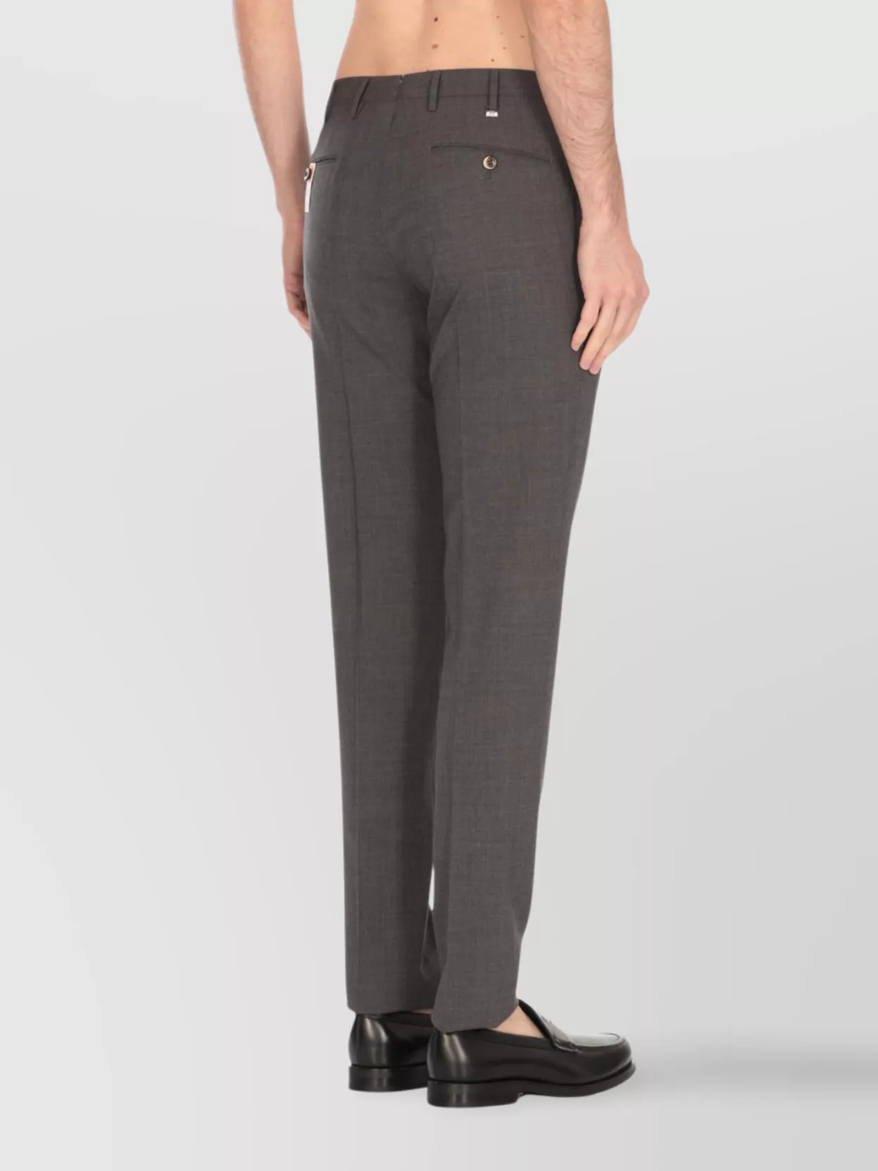 Pt Torino Slim Fit Wool Trousers With Button Detail In Gray