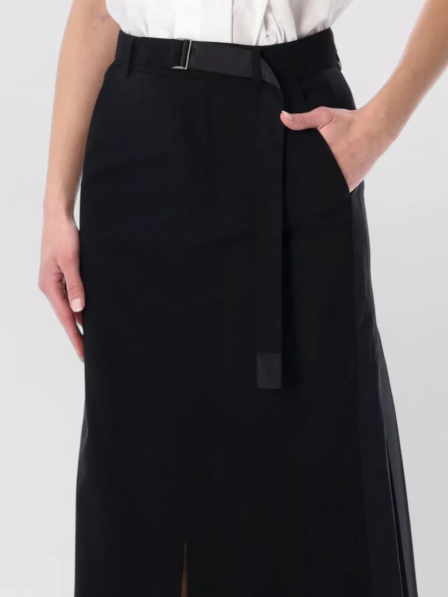 Sacai Wool Pleated Midi Skirt
