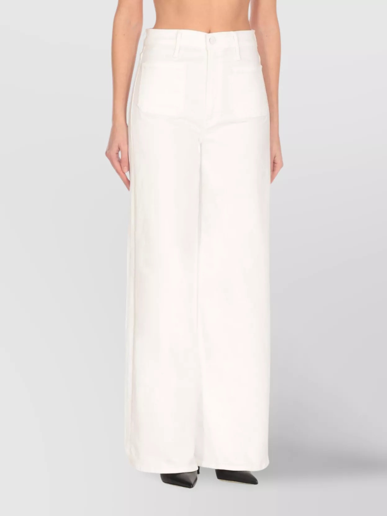 Mother Straight Wide-leg Cotton Trousers In White