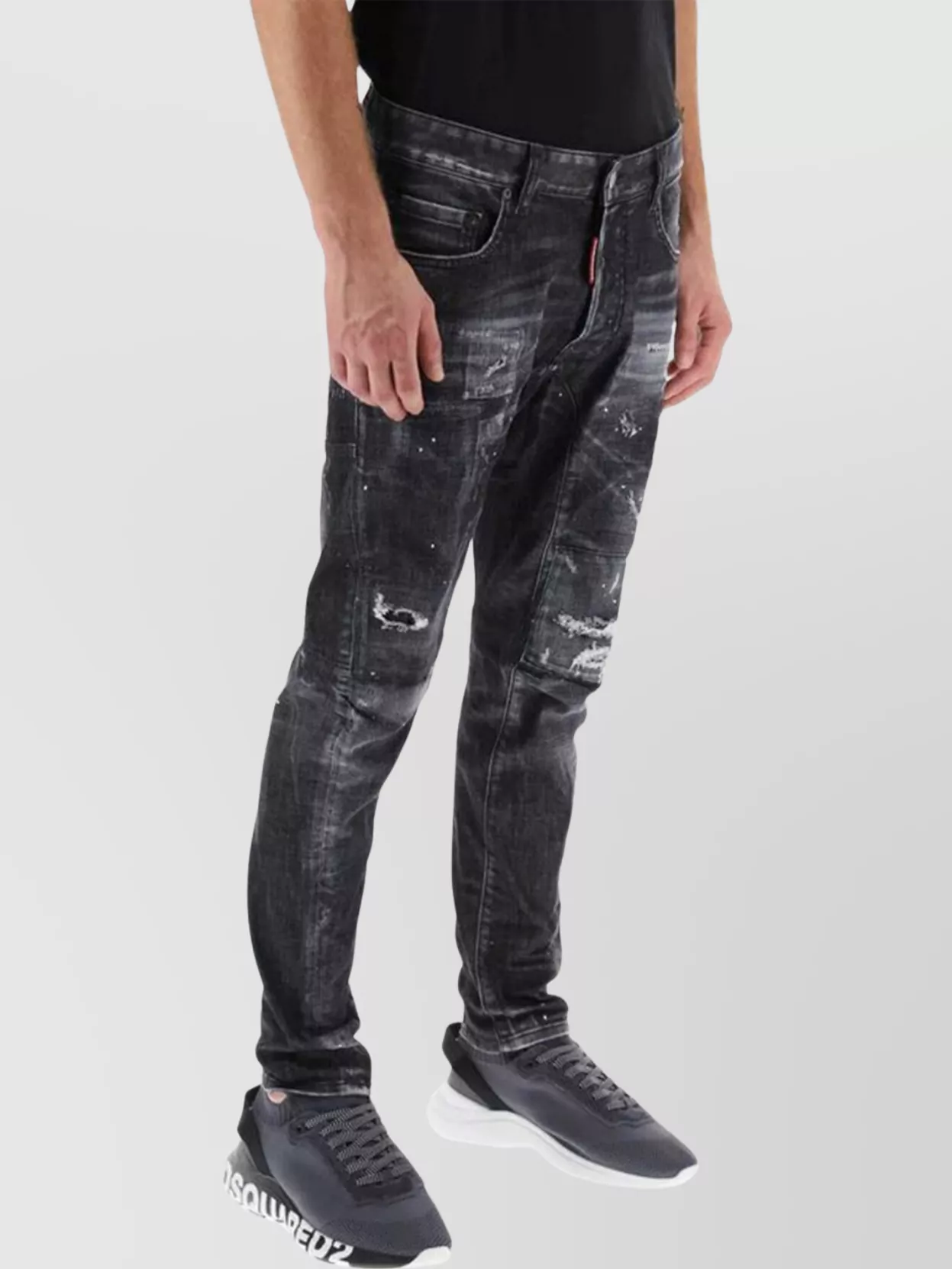 Dsquared2 Denim Trousers Distressed Belt Loops In Black