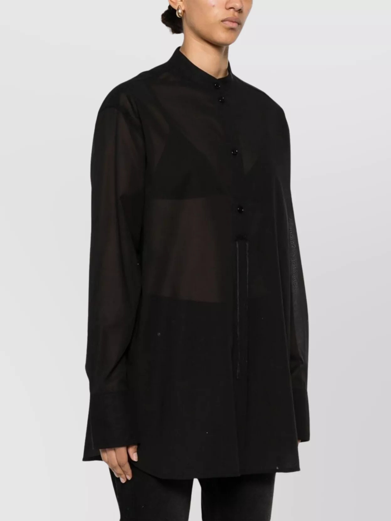 Totême Sheer Mandarin Collar Long Sleeve Top